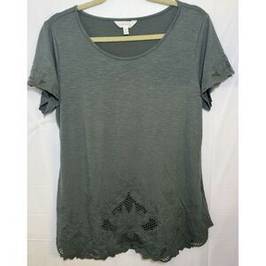 Anthropologie Adiva Women's Small Olive green Top Lace Embroidery Stretch Medium